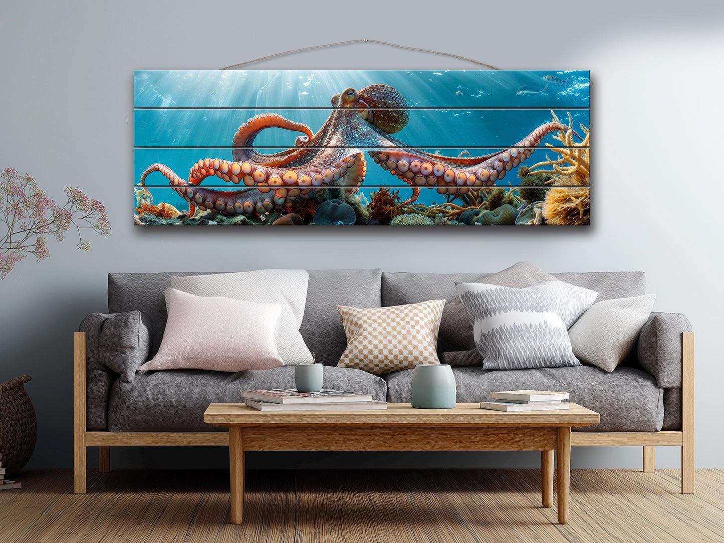 Octopus Wood Print – Giant Octopus Art on Natural Wood | Nautical Wall Decor