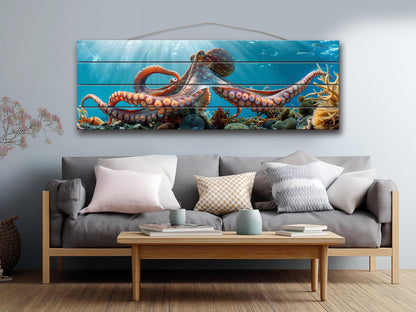 Octopus Wood Print – Giant Octopus Art on Natural Wood | Nautical Wall Decor