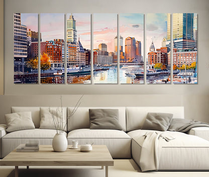 Boston Panoramic Canvas | Large Cotton Canvas Print - Ready to Hang Framed Wall Decor
