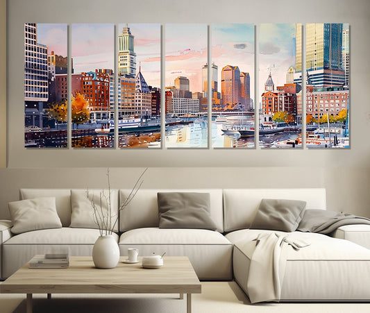 Boston Panoramic Canvas | Large Cotton Canvas Print - Ready to Hang Framed Wall Decor