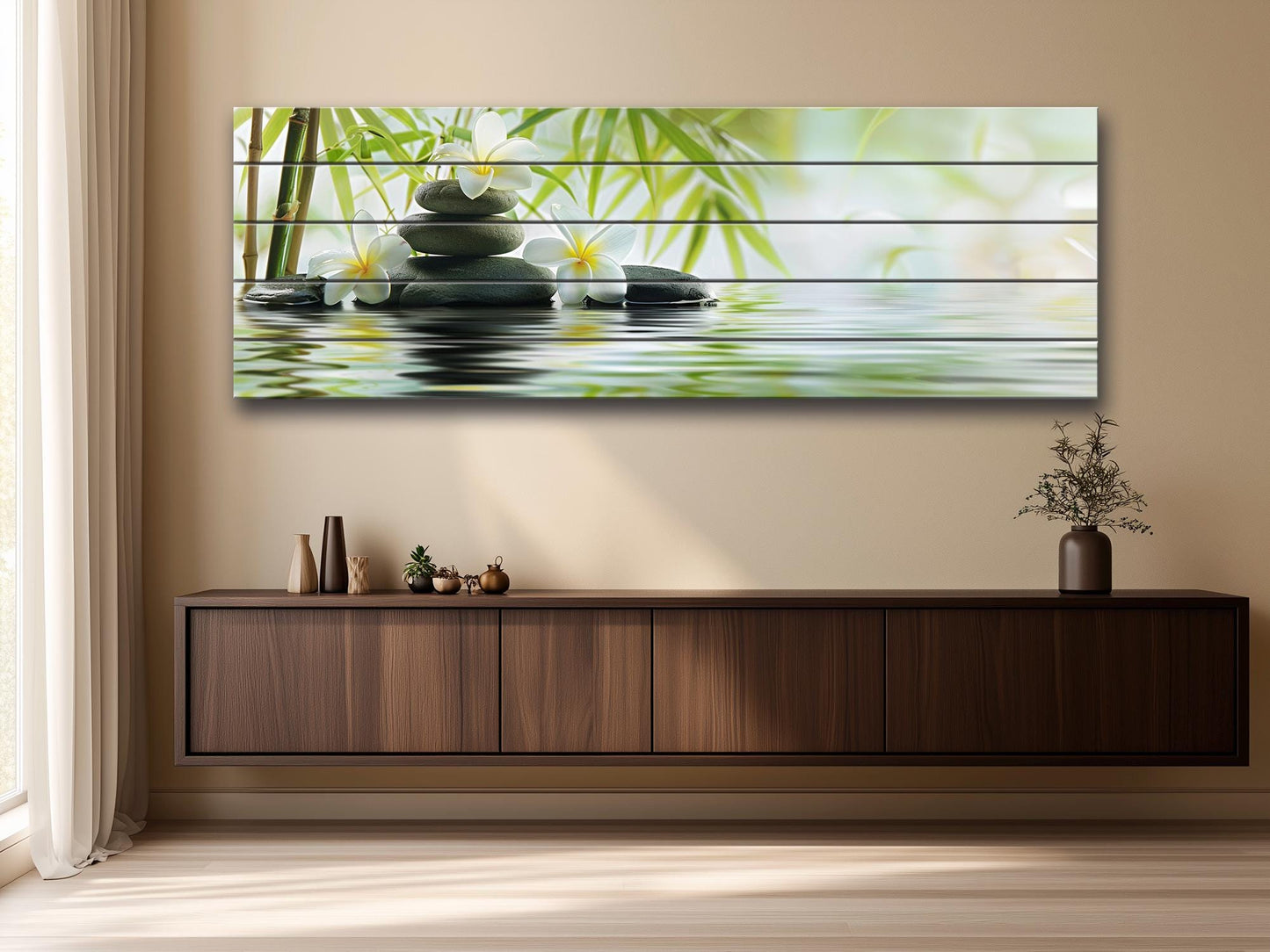 Bamboo Spa Wall Art – Natural Wood Decor | Calming Zen Wall Hanging Print