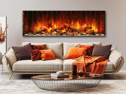 Fireplace Print on Natural Wood – Rustic Wall Art Home Decor