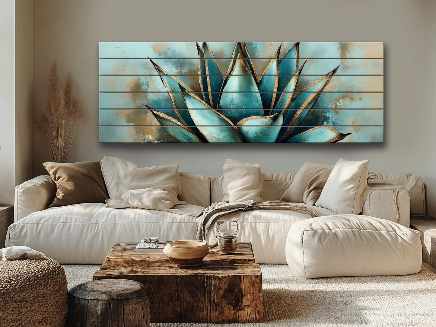 Agave Cactus Wall Art – Abstract Agave Print on Natural Wood | Rustic Boho Decor