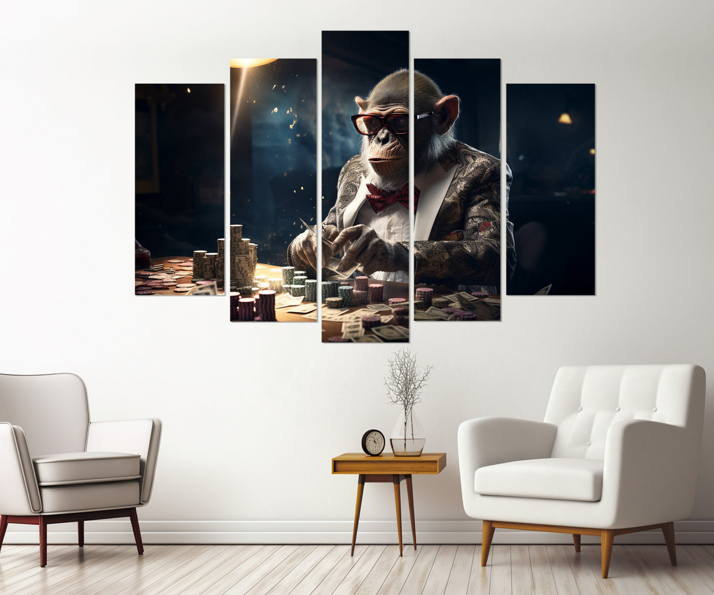 Monkey Playing Poker Canvas Print, Poker Wall Art, Poker Club Decor, Poker Player Gift, Framed and Ready to Hang