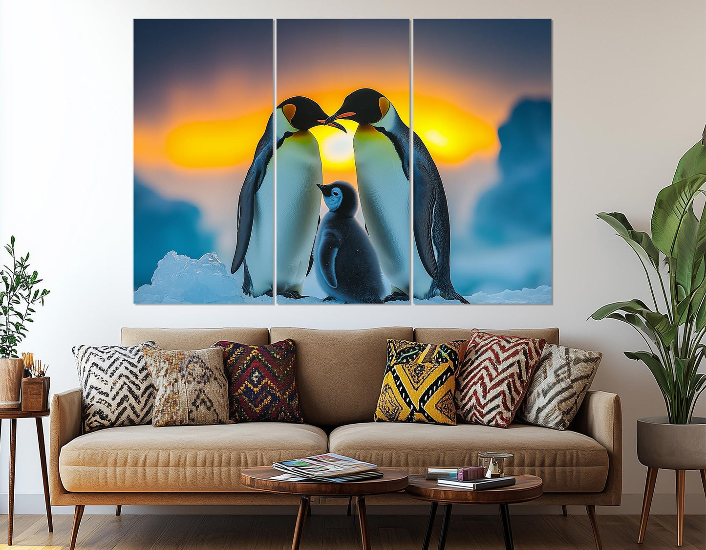 Penguins Family Canvas Print - Framed Cotton Wall Art | Ready to Hang