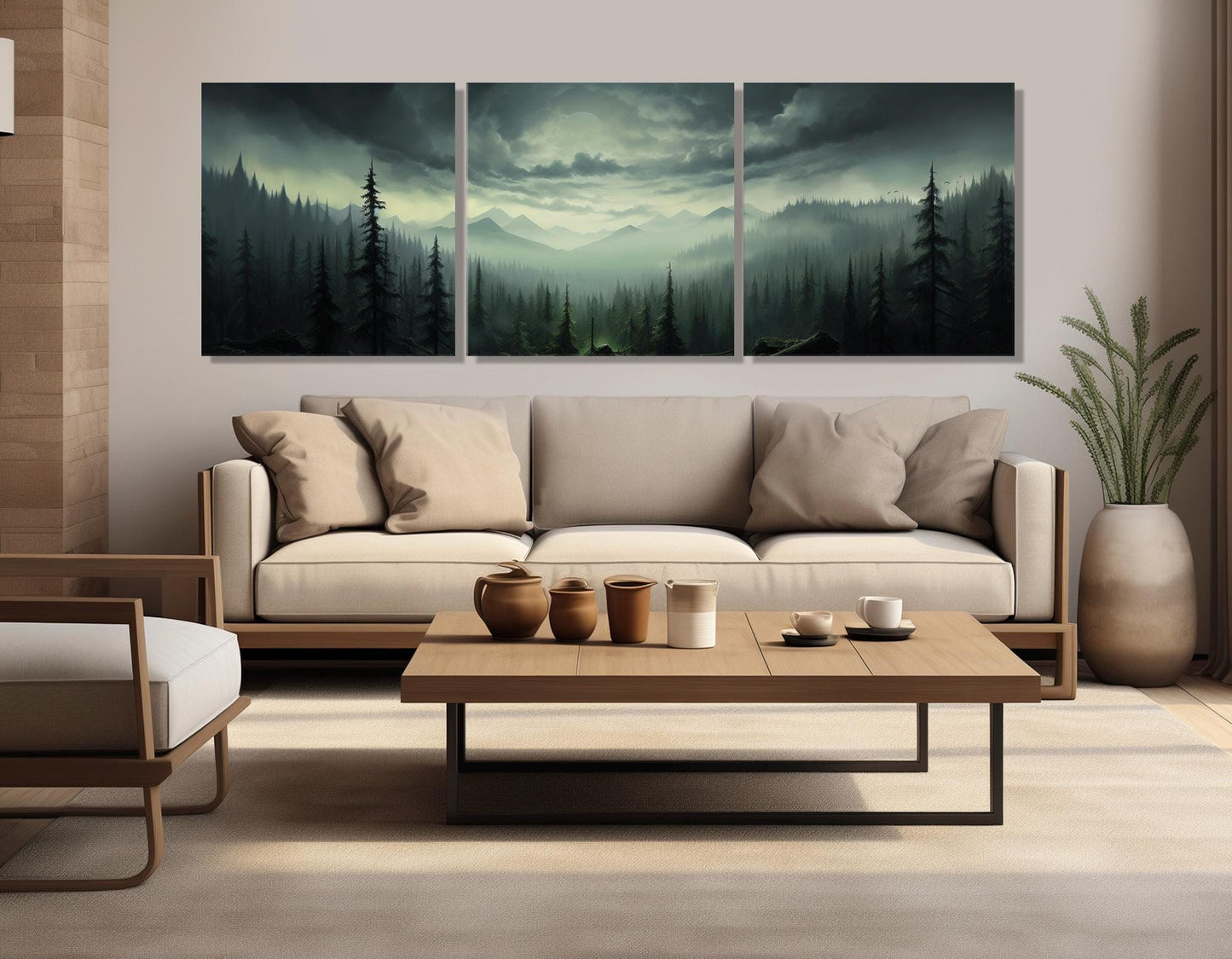 Mystical Mountain Forest Canvas - Large Framed Gallery Wrapped Canvas Print | Ready to Hang