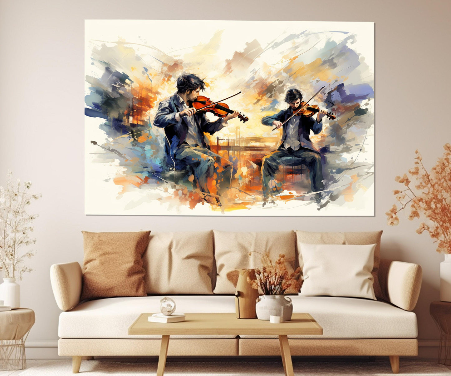 Abstract Violinists Painting - Framed Canvas Art | Classical Music Wall Decor