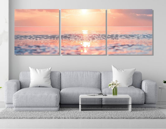 Scenic Sunset over the Ocean Canvas Print, Coastal Wall Art, Framed and Ready to Hang