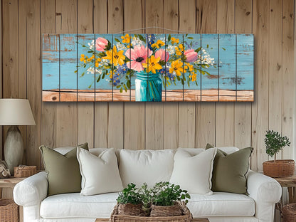 Rustic Wood Wall Art - Wildflower Bouquet Print on Wood | Floral Home Decor