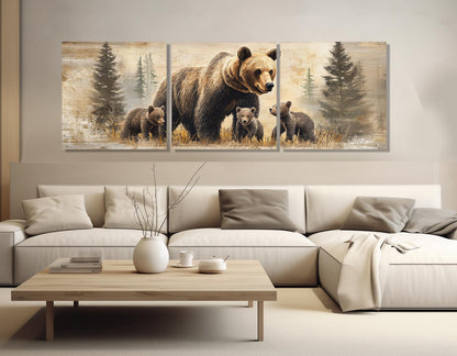 Brown Bear Canvas Print – Rustic Forest Painting | Framed Ready to Hang Wall Art