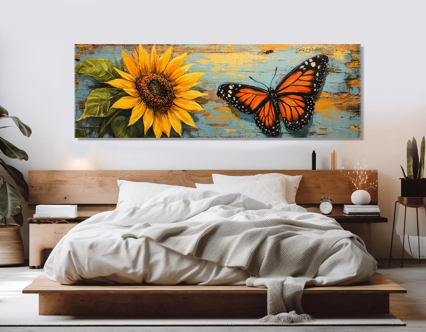 Monarch Butterfly Canvas Print - Rustic Floral Decor | Framed Butterfly Painting