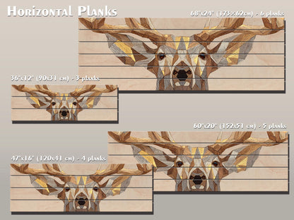 Deer Print Wood | Geometric Deer Art with Gold Accent - Rustic Modern Cabin Decor