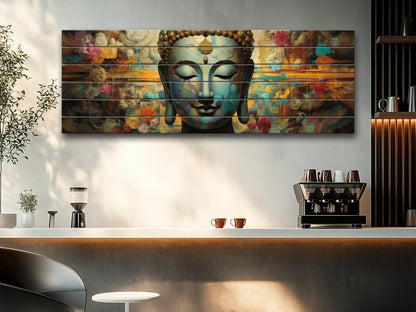 Peaceful Buddha Print On Natural Wood