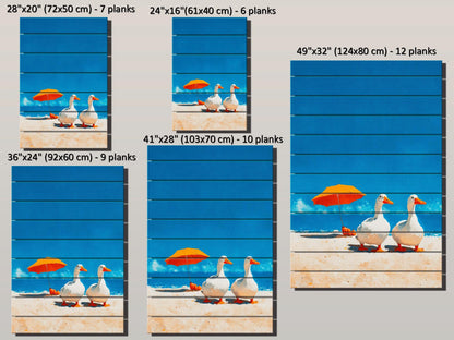Wood Wall Art – Two Geese Sunbathing | Minimalist Farmhouse Wall Decor on Wood Planks