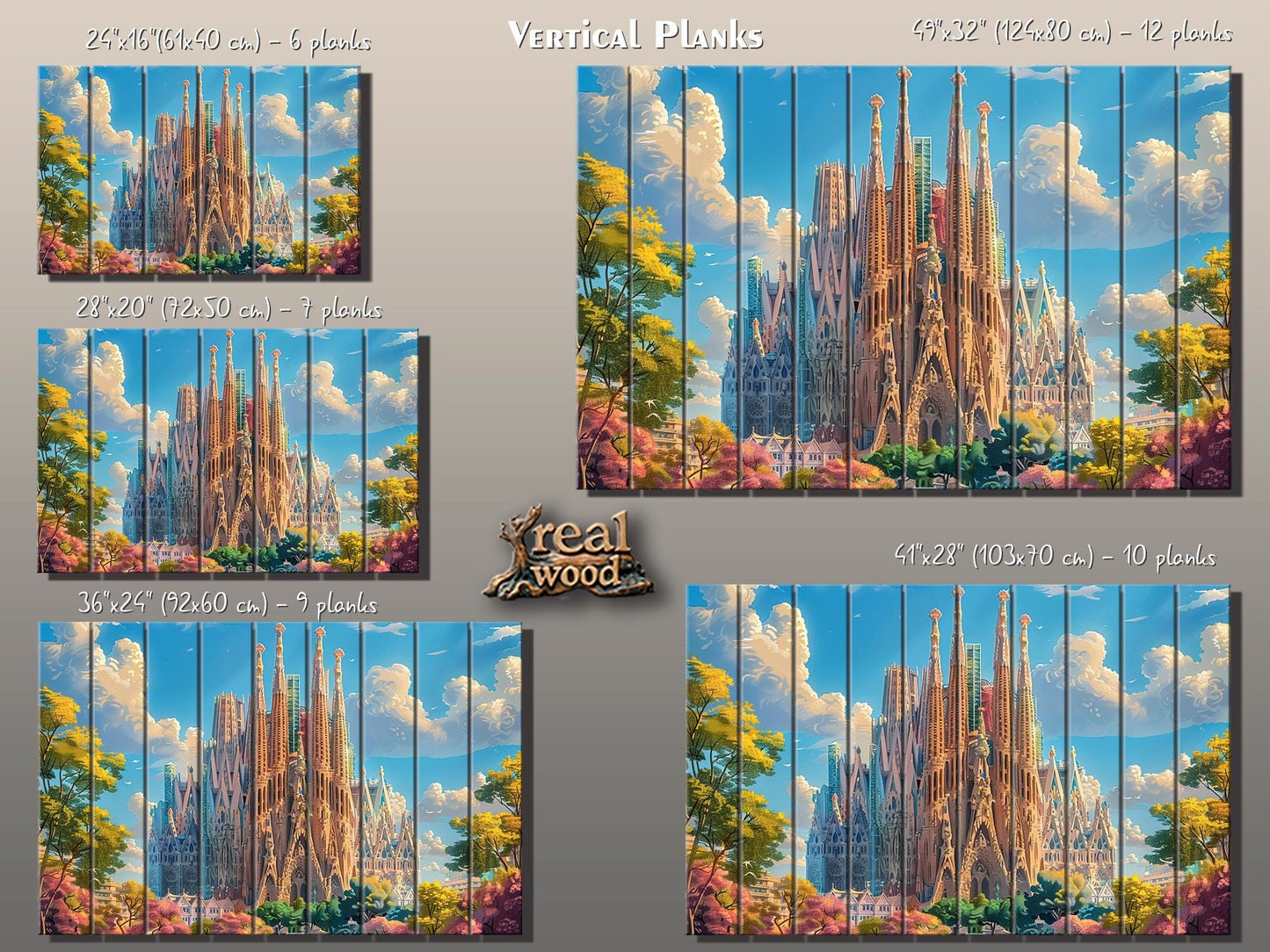 Sagrada Familia Wall Art – Natural Wood Print | Barcelona Skyline Decor