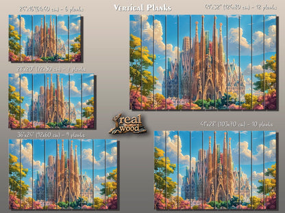 Sagrada Familia Wall Art – Natural Wood Print | Barcelona Skyline Decor