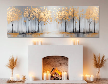Golden Leaves Canvas | Luxury Autumn Wall Art on Gallery Wrapped Cotton Print