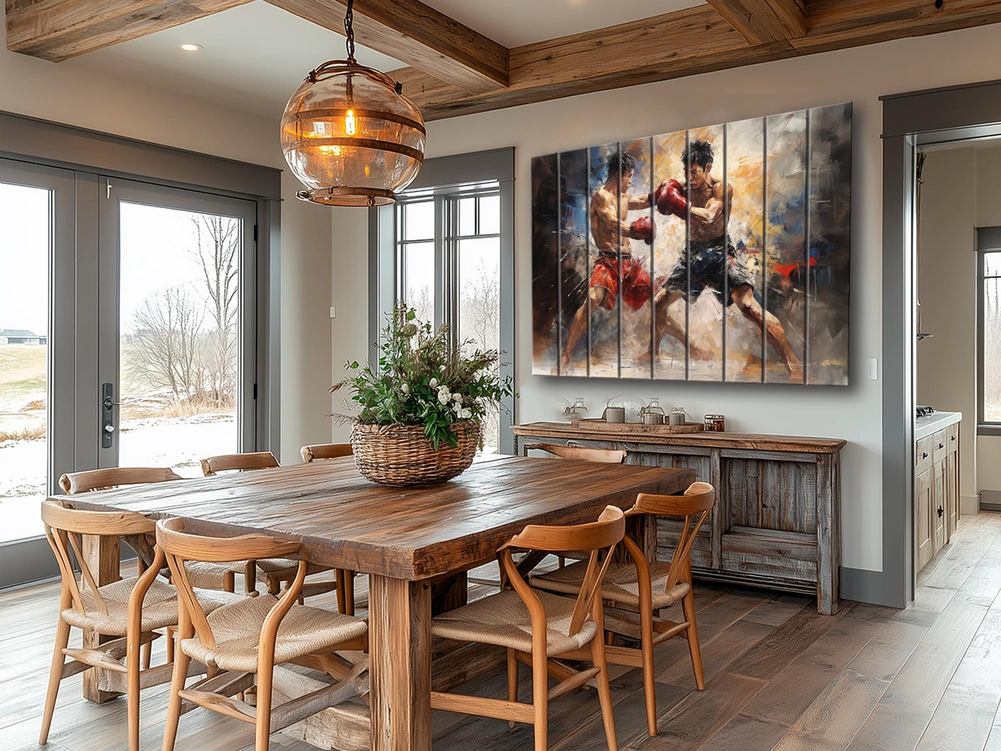 Abstract Muay Thai Painting Printed on Wood, Muay Thai Wall Art,  Martial Arts Print on Wood, MMA Wall Art, Gym Wall Decor, Wood Wall Art