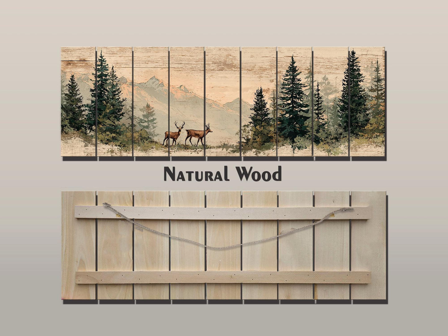 Rustic Hunting Wall Art – Deer Wood Print on Natural Grain Wooden Wall Decor