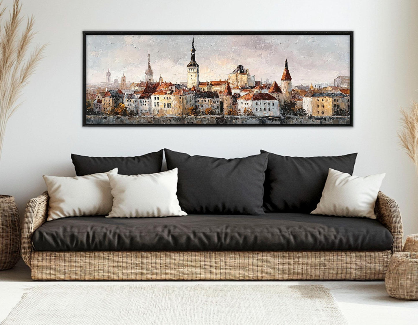 Vintage Tallinn Old Town Canvas Print, Retro Estonia Painting, Framed and Ready to Hang