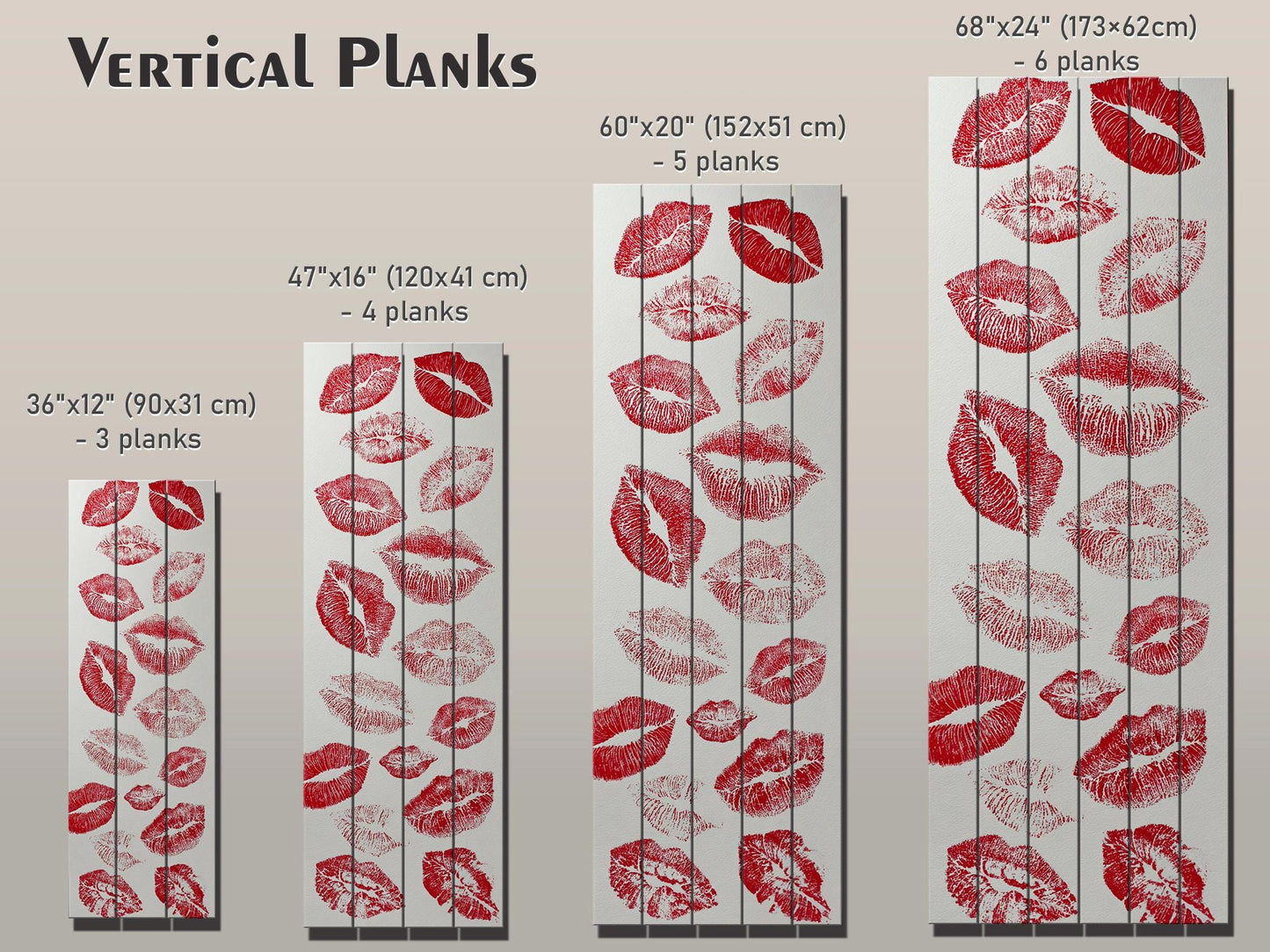 Romantic Wood Wall Art – Red Lips Print Artwork | Rustic Wooden Wall Decor
