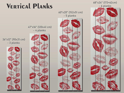 Romantic Wood Wall Art – Red Lips Print Artwork | Rustic Wooden Wall Decor