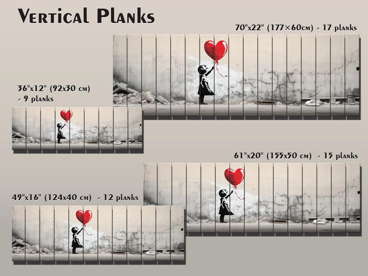 Wood Wall Art – Banksy Style Balloon Girl Poster | Rustic Wood Panel Decor