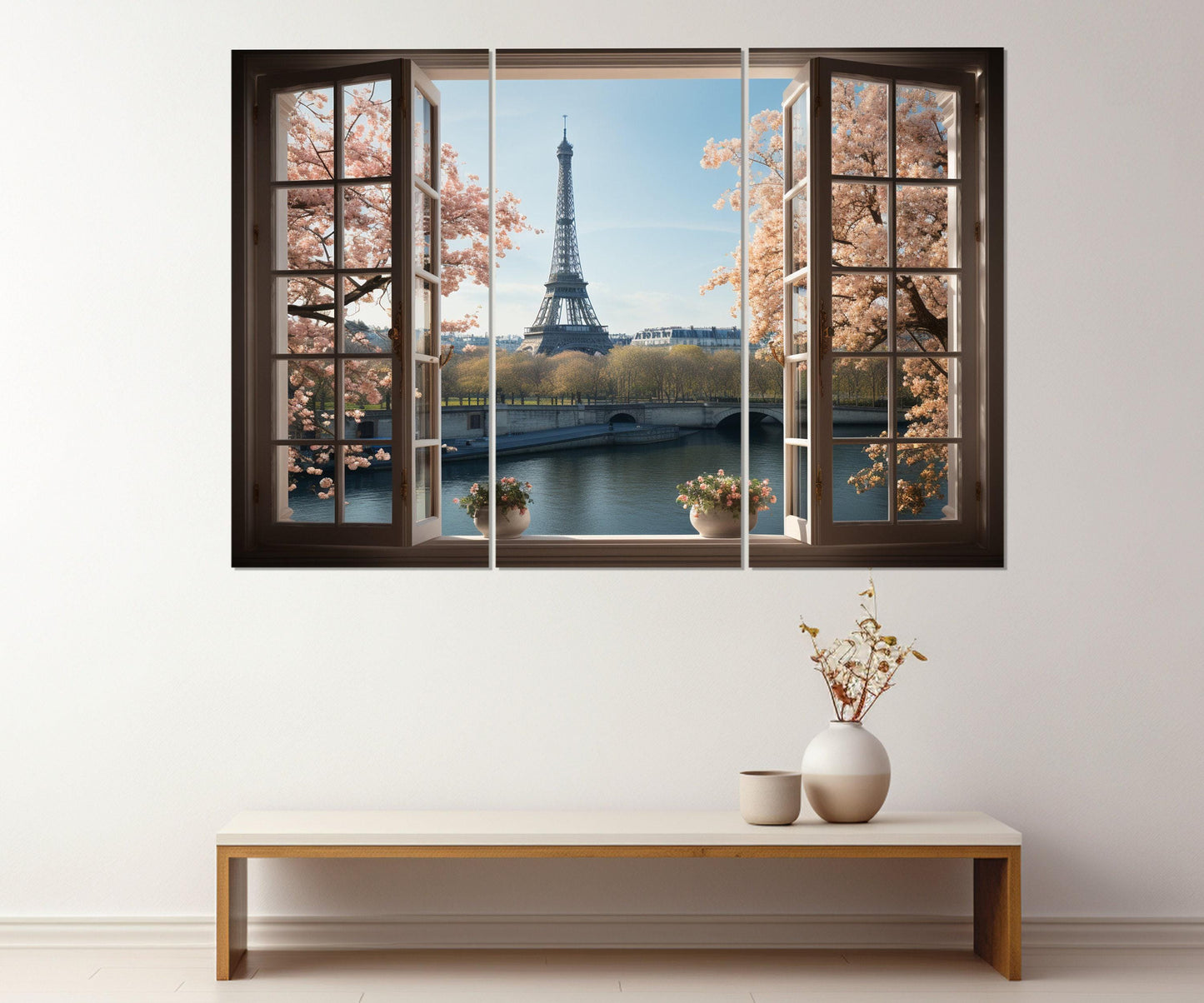 Eiffel Tower Canvas Print - Open Window Wall Art | Paris View Canvas, Ready to Hang