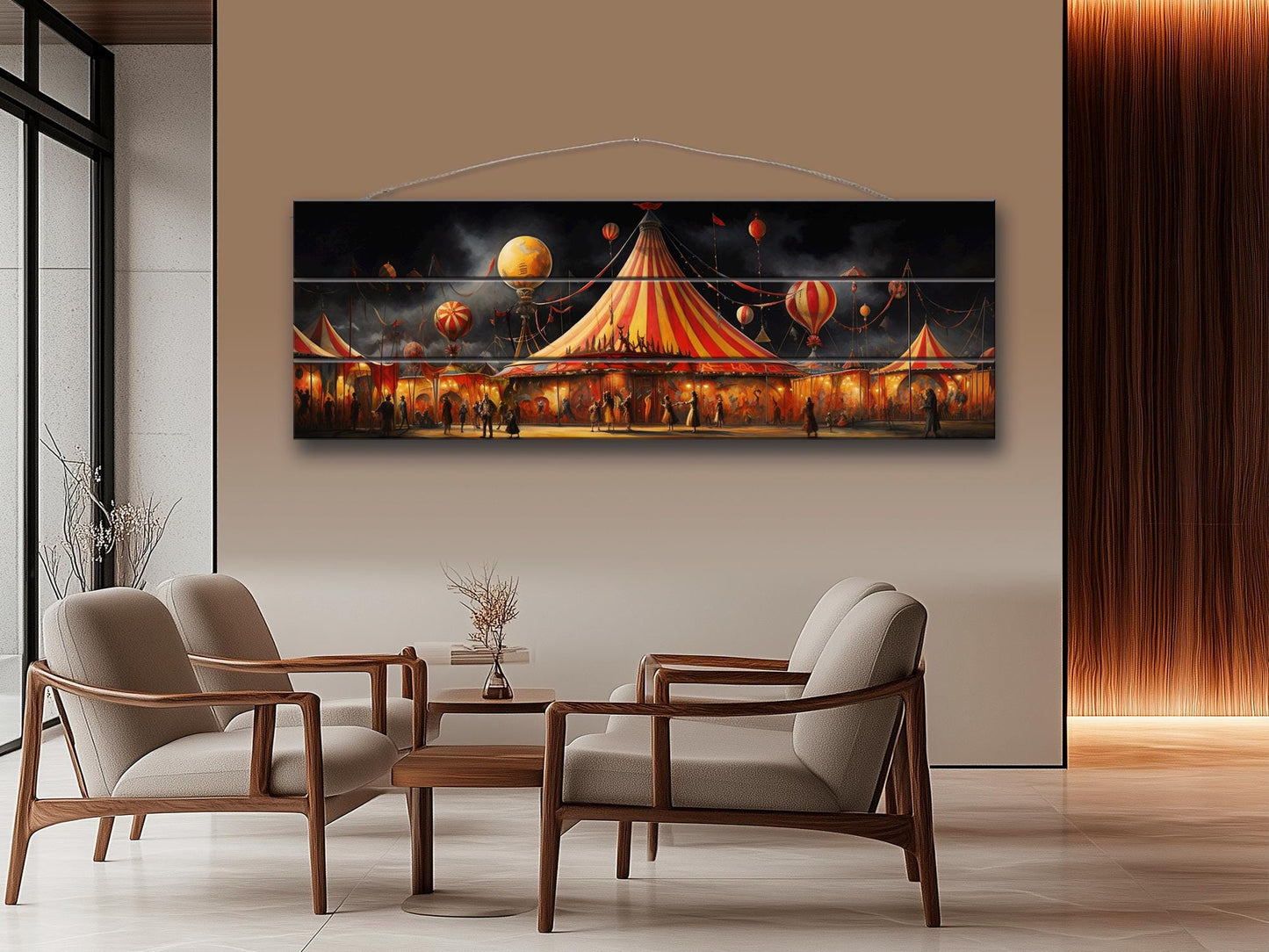 Carnival,  Circus Print On Natural Wood