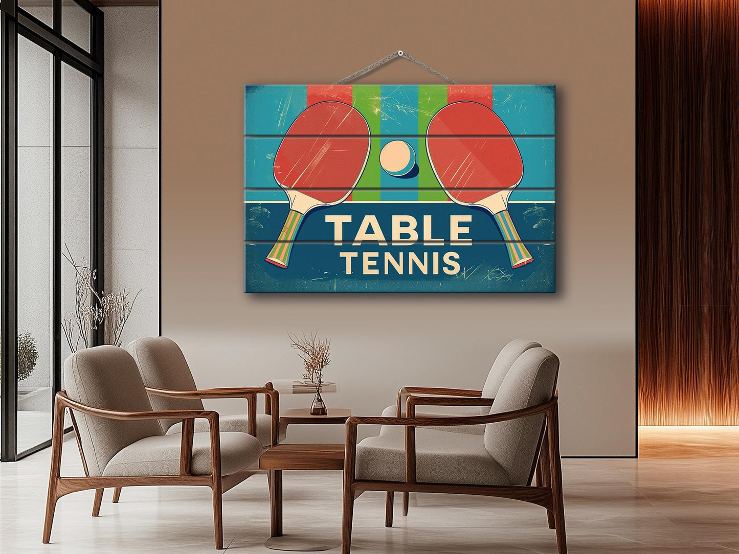 Vintage Table Tennis Art – Rustic Natural Wood Print | Unique Sports Gift