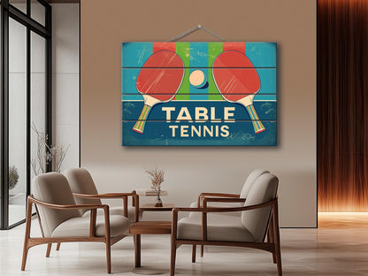 Vintage Table Tennis Art – Rustic Natural Wood Print | Unique Sports Gift