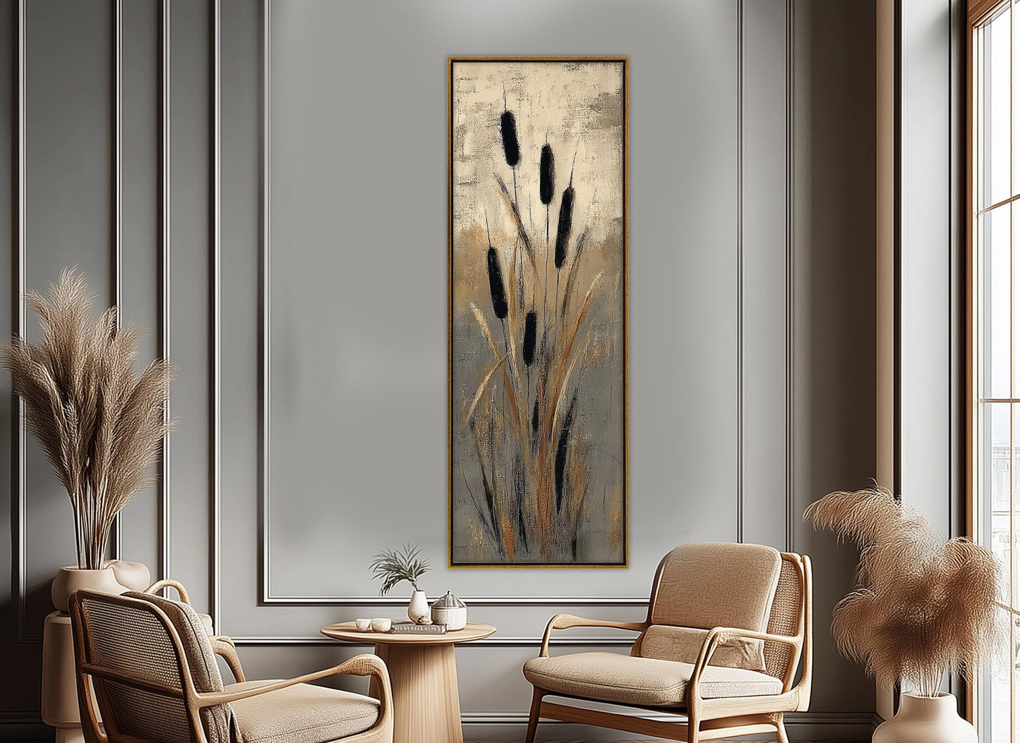 Cattails Abstract Art Canvas Print,  Nature Print, Rustic Wall Decor, Framed and Ready to Hang