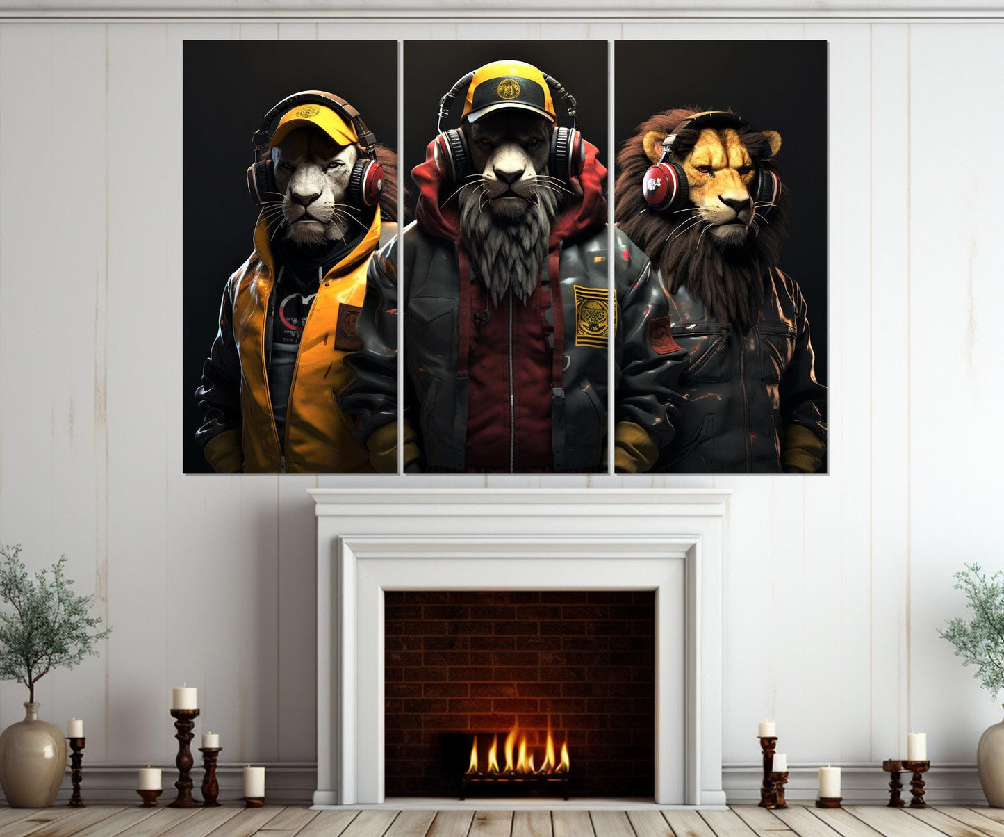 Lions Canvas Print - Rock Club Wall Decor | Leather Jacket Art, Ready To Hang
