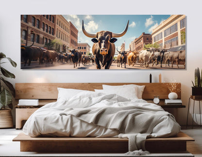 Fort Worth Bulls Canvas Framed Cotton Print – Running Bulls Poster | Ready to Hang Art