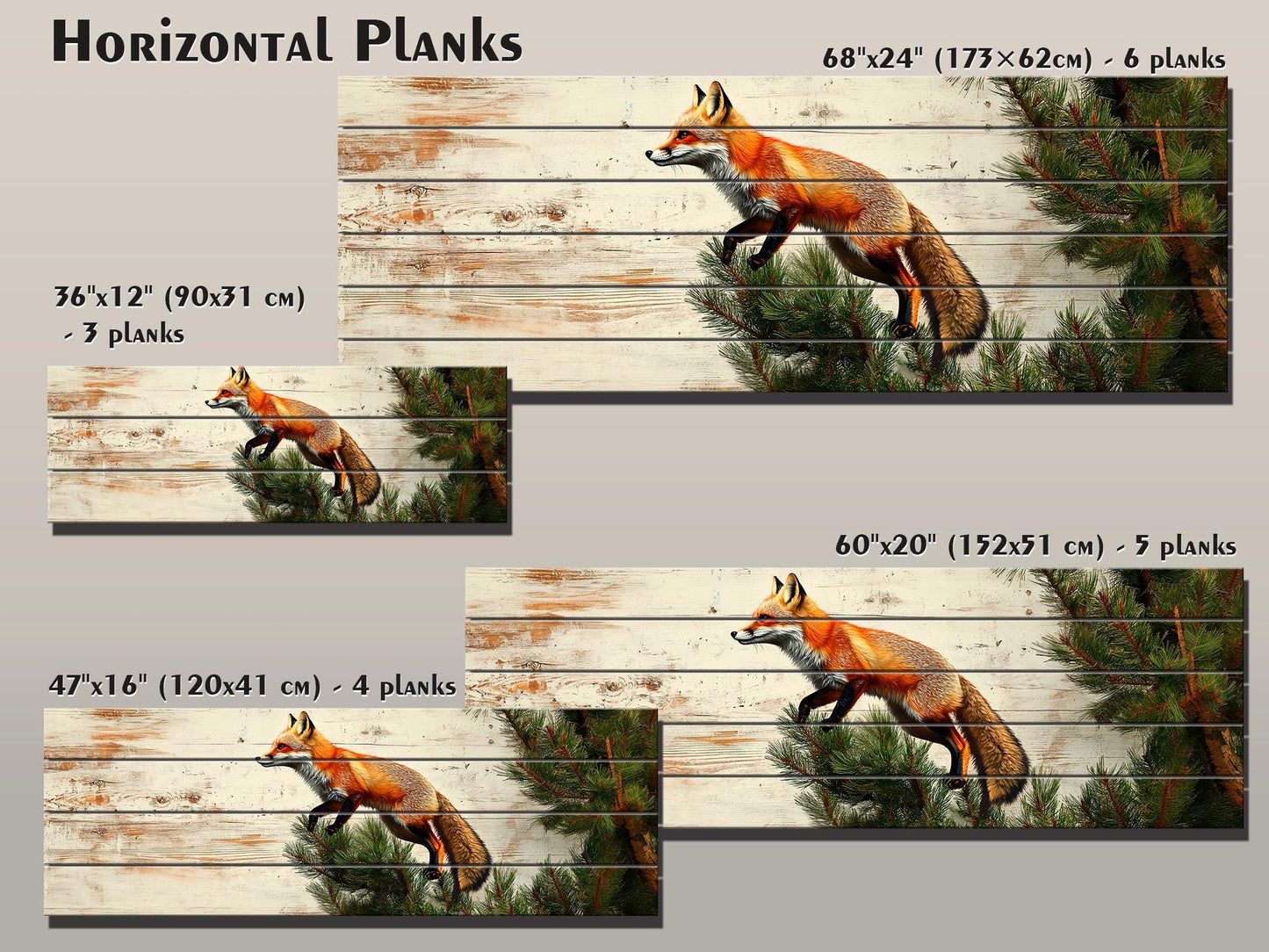 Fox Wall Art – Rustic Wood Wall Art Featuring Fox on Pine Tree Print