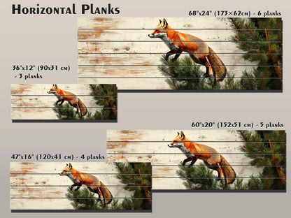 Fox Wall Art – Rustic Wood Wall Art Featuring Fox on Pine Tree Print