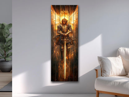 Saint Michael the Archangel Painting Printed on Natural Wood – Rustic Religious Print, Christian Wall Decor, Religious Wall Art