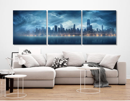 Chicago Skyline Canvas Print - Large Framed Ready to Hang Urban Wall Art