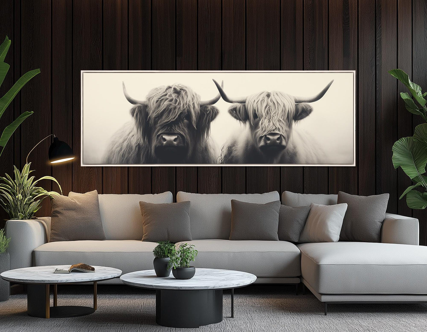 Highland Cows Canvas - Rustic Bedroom Decor | Romantic Animal Couple Print