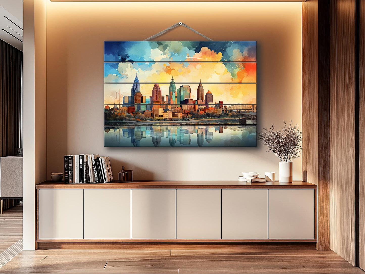 Kansas City Wall Art – Abstract Skyline Print on Wood | Rustic Wood Decor