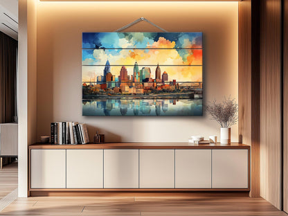 Kansas City Wall Art – Abstract Skyline Print on Wood | Rustic Wood Decor