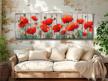 Poppies Wall Art – Natural Wood Wall Art | UV Printed Rustic Floral Wood Decor