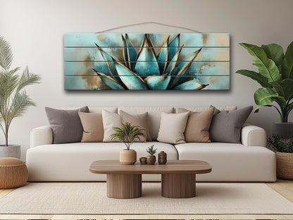 Agave Cactus Wall Art – Abstract Agave Print on Natural Wood | Rustic Boho Decor