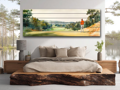 Golf Player Wall Art – Abstract Sports Painting on Natural Wood Print
