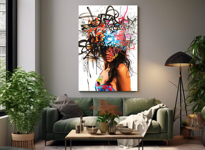 Abstract Graffiti Painting – Framed Canvas Art | Woman Portrait Poster Ready to Hang
