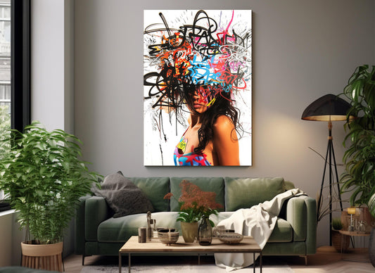 Abstract Graffiti Painting – Framed Canvas Art | Woman Portrait Poster Ready to Hang
