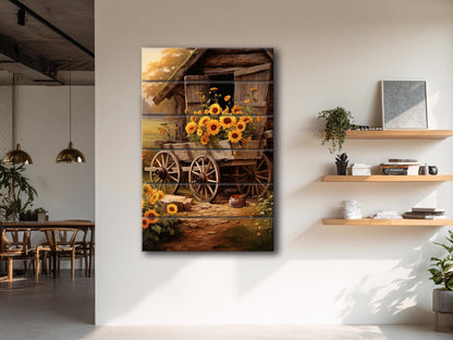 Rustic Sunflower Wall Art – Handcrafted Wooden Sunflower Print on Wood Panel