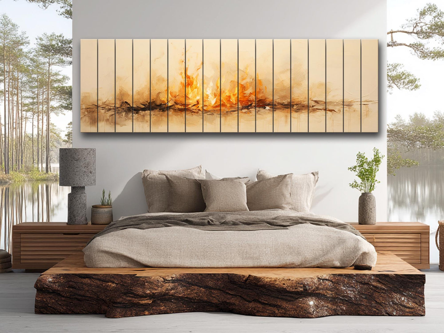 Fire Print Wood Art – Rustic Wall Decor on Natural Wood Plank Artwork