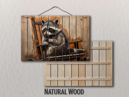 Raccoon Wall Art – Vintage Animal Artwork Printed on Distressed Wood Planks
