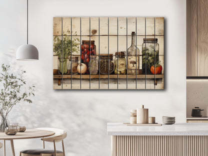 Rustic Kitchen Wall Art – Spices and Herbs Printed Wood Plank Decor
